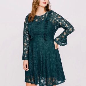 Eloquii Teal Lace Bell Sleeve Dress